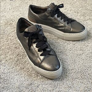 AGL Metallic Pewter Leather Platform Sneakers Rose Gold Studs Size 11, 41